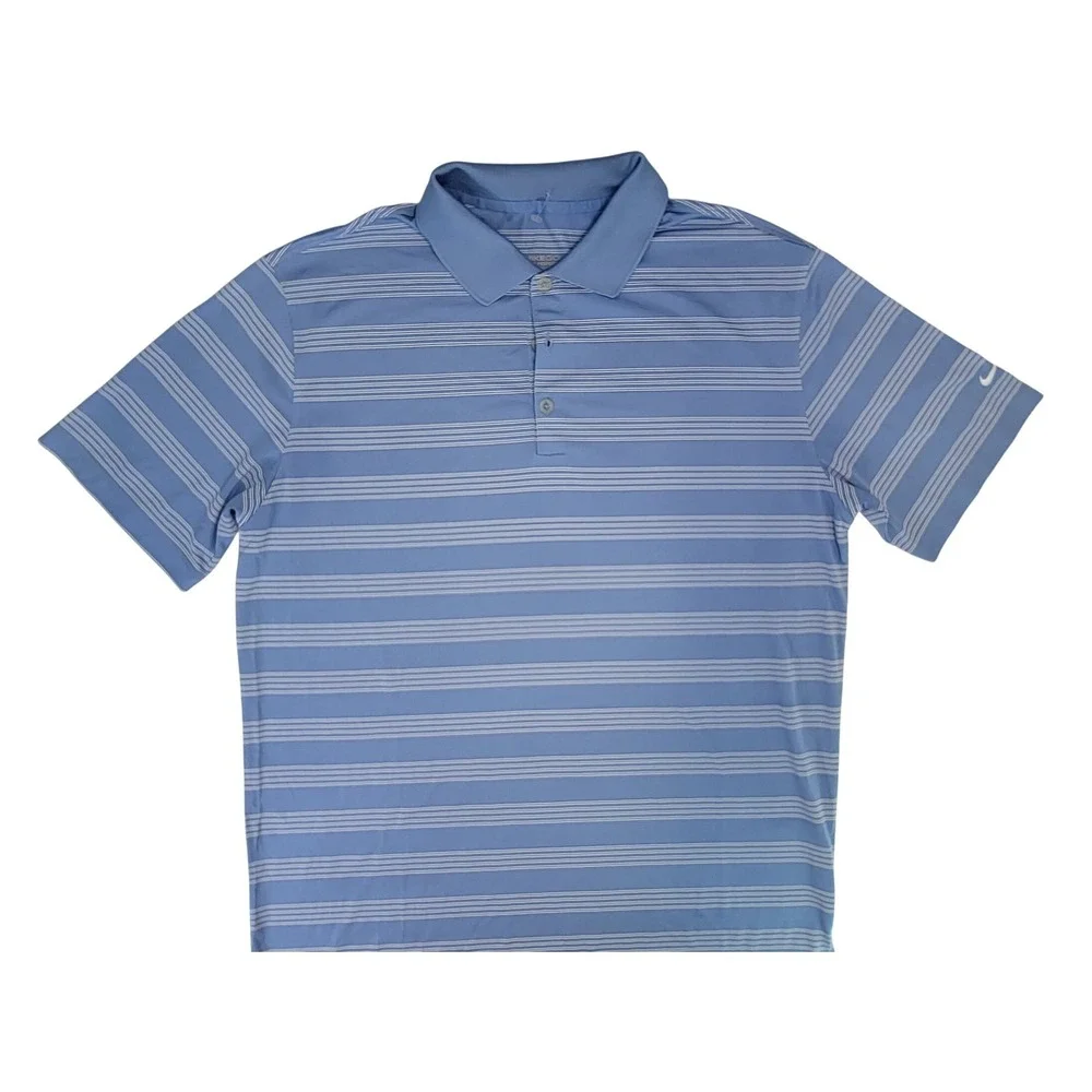 Nike Golf Tour Performance Polo Shirt Mens Large Blue White Stripe Short Sleeve